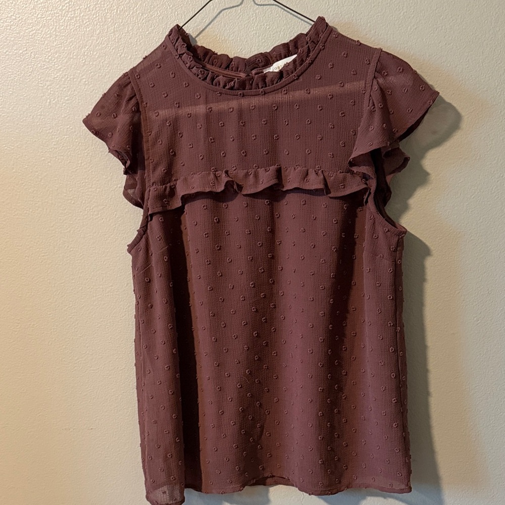 Ruffled Swiss Dot Sleeveless Camisole in Mauve